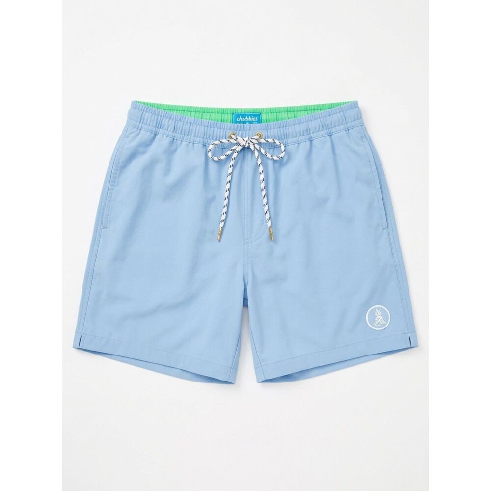 Chubbies Light Blue & Neon Green 5.5" Inseam Swim Trunks - Men's Small